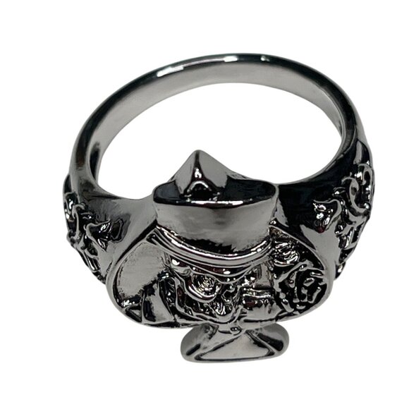 Skull Cowboy Ace Of Spades Stainless Steel Ring Size 14 A591 - Picture 1 of 8